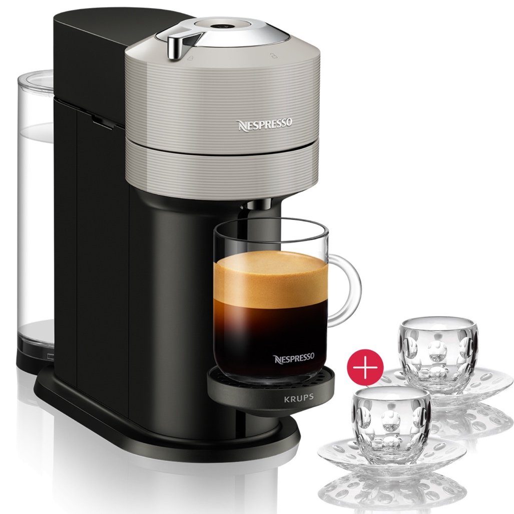 Krups Kapselmaschine XN910B Vertuo Next, 1,1 L Wassertank, Kapselerkennung durch Barcode, 6 Tassengrößen, Power-Off Funktion + 2 Guzzini Espresso Tassen