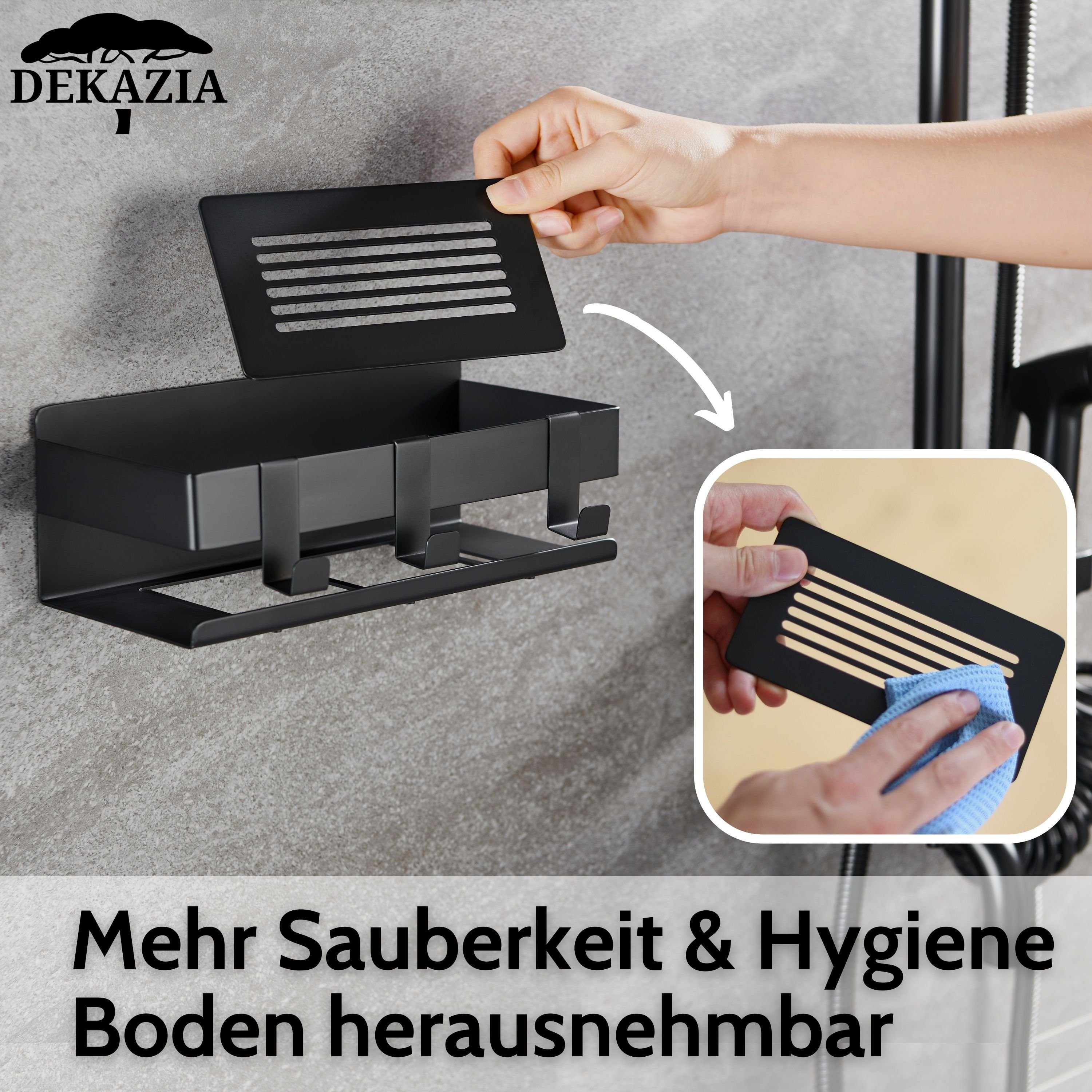 DEKAZIA Duschablage, ohne Bohren Duschregal Duschkorb Edelstahl gebürstet & schwarz