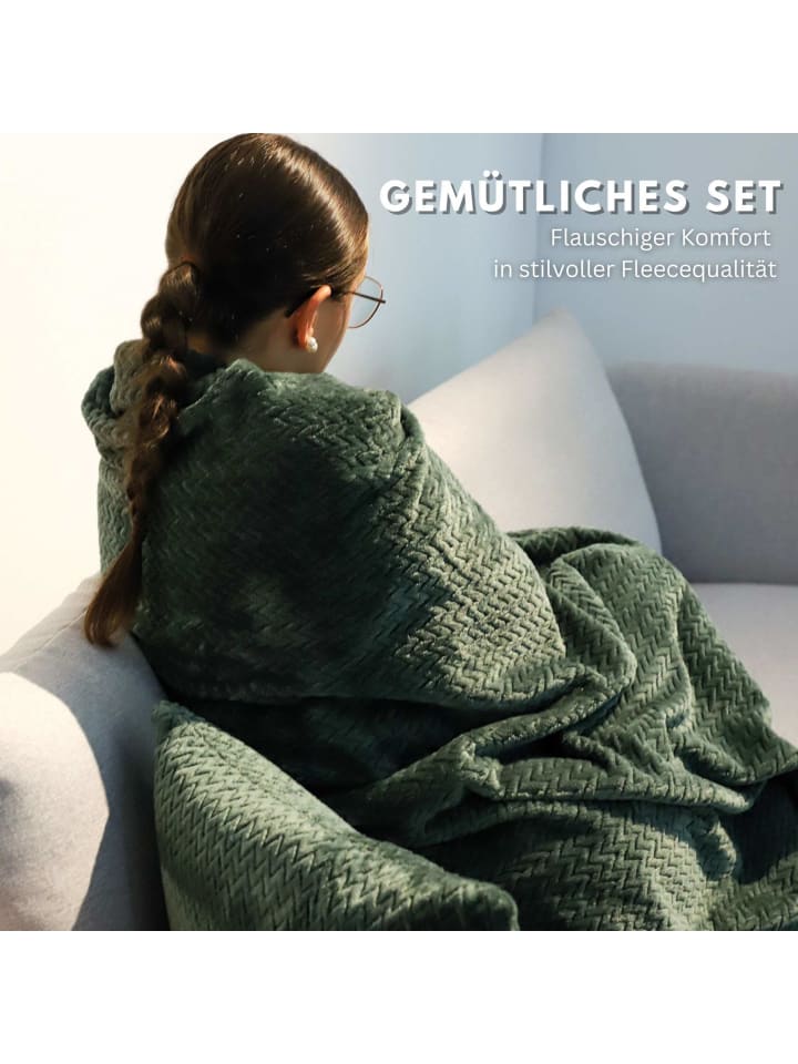 ESPRIT Wohndecke Set COMFY-2 in Grün günstig kaufen 140x190cm