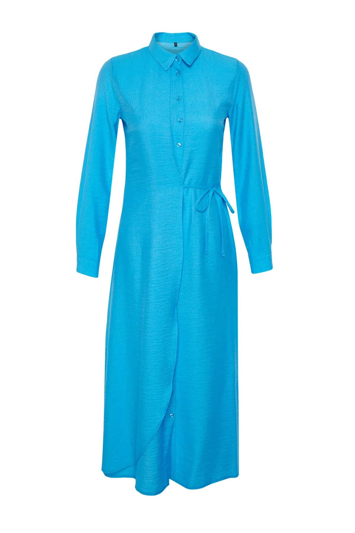 Trendyol Modest  Türkises, seitlich gebundenes, gewebtes Hemdkleid in Leinenoptik TCTSS22EB0025