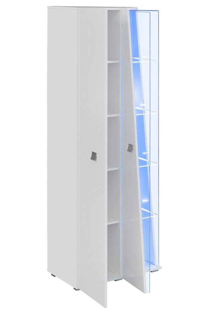 Stylefy Wohnwand Edgar Weiß Hochglanz, Weiß Matt, (Wohnmöbel, Wohnzimmer-Set, Set (4-St), bestehend aus 2xStandvitrine, 1xLowboard und 1xWandboard, Modern, aus Holzwerkstoff, inkl. LED-Beleuchtung, mit Glaseinsatz, Hochglanzfronten
