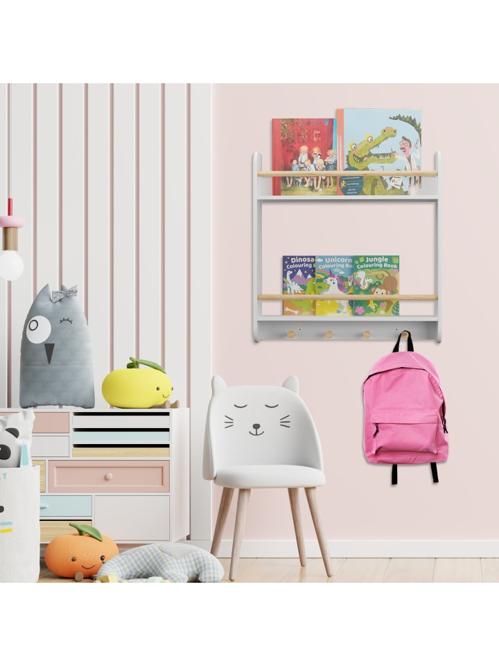 relaxdays Kinderregal in Weiß/ Natur - (B)60 x (H)62,5 x (T)12 cm günstig kaufen onesize