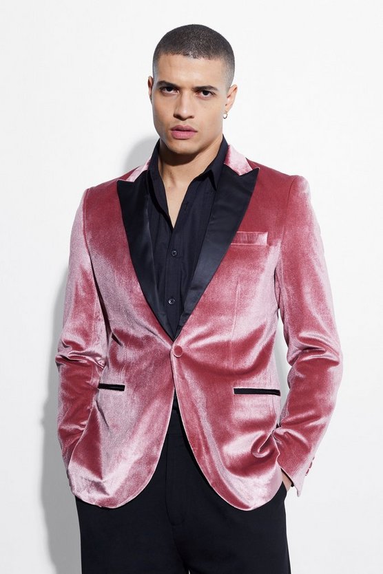 Skinny Velour-Blazer mit Satin-Revers