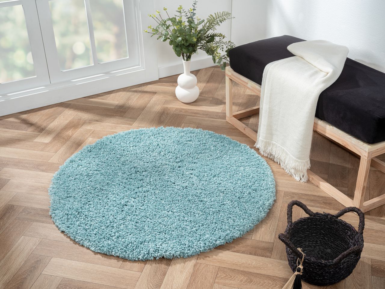 MyFlair Teppich Elodie, 100cm x 100cm, Farbe Hellblau, rund, Florhöhe 37mm