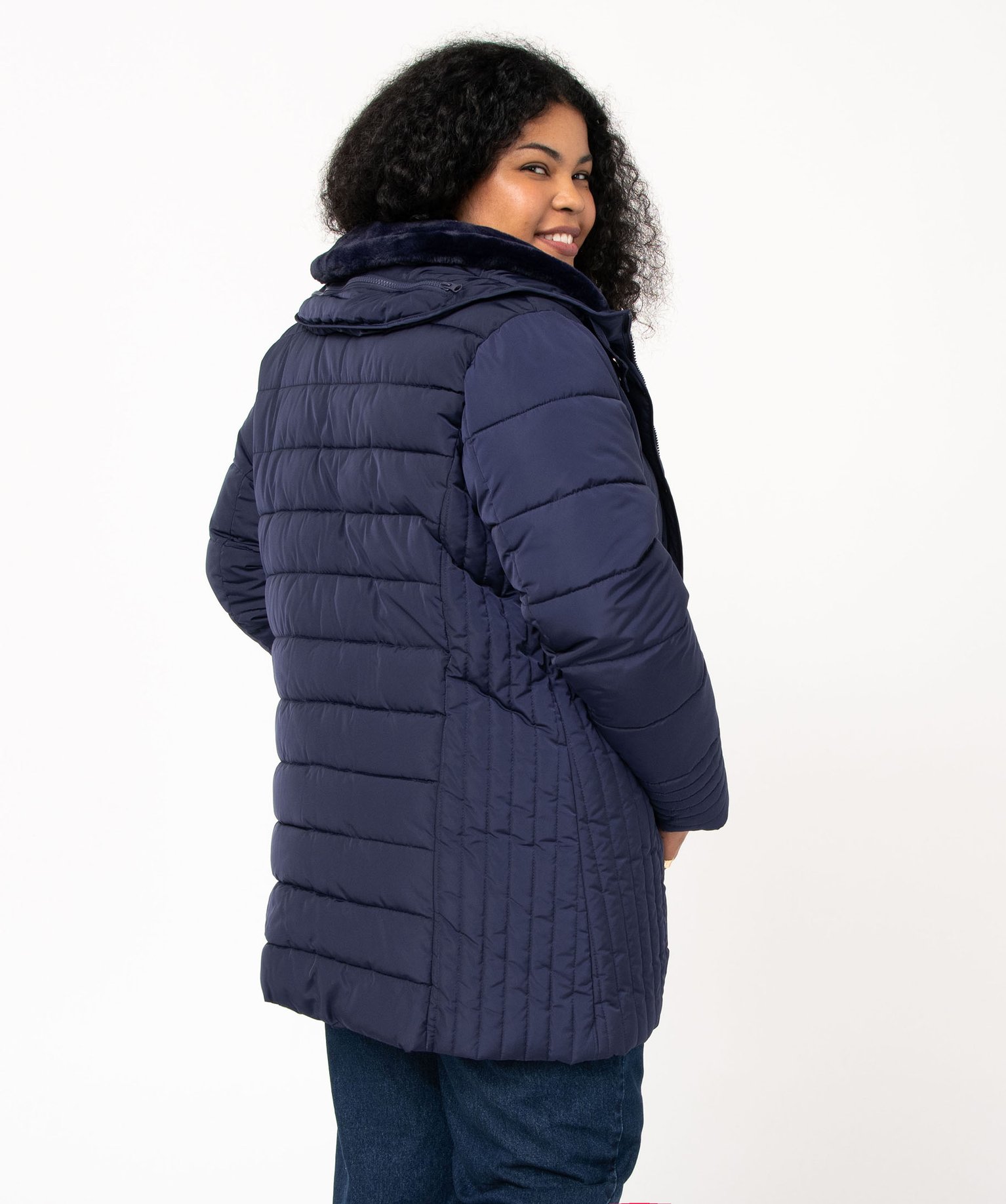 Manteau femme grande taille matelassé avec col doublé bleu | GEMO