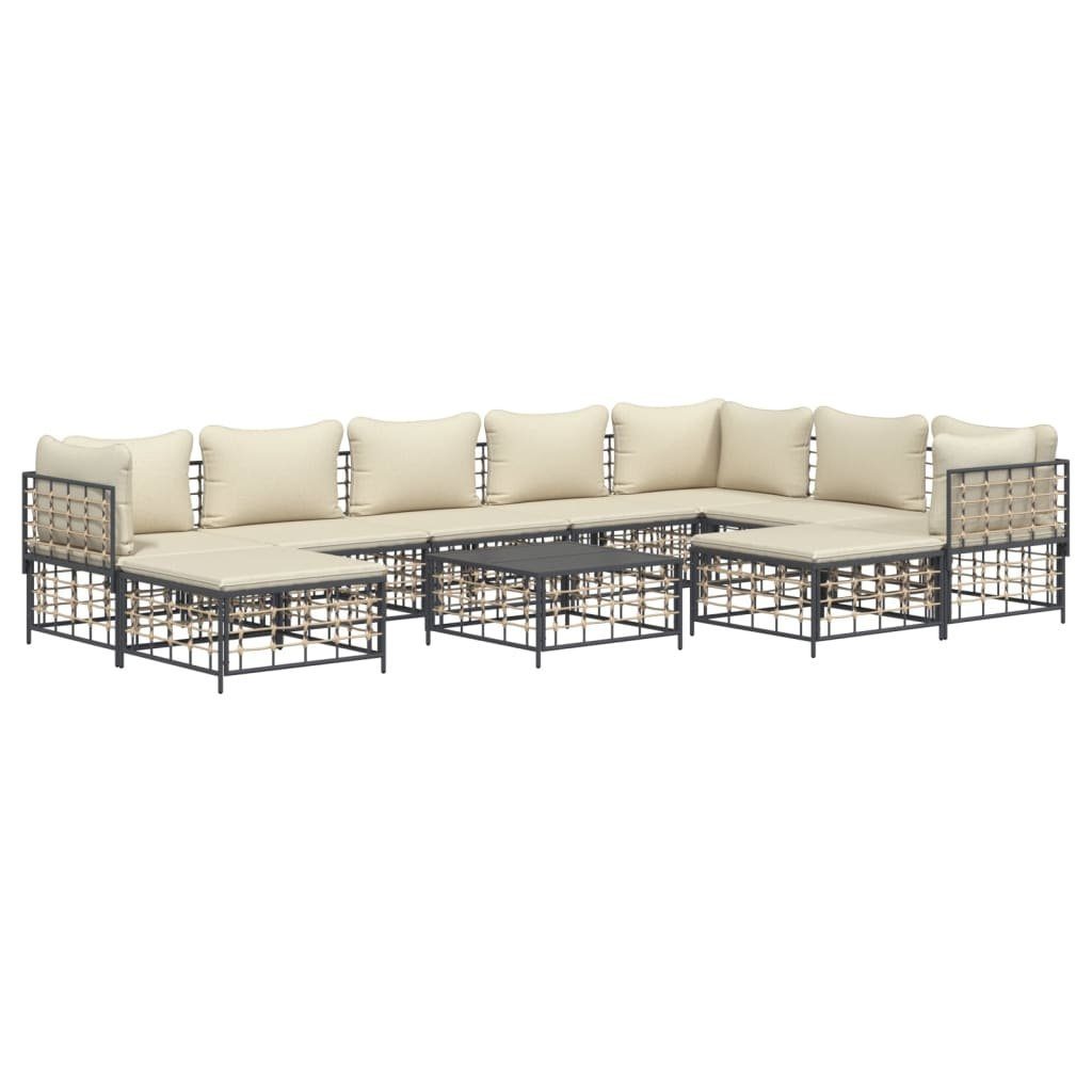 vidaXL Loungesofa 10-tlg. Garten-Lounge-Set mit Kissen Anthrazit Poly Rattan, 10 Teile