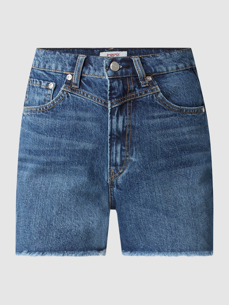 High Waist Jeansshorts mit ausgefranstem Saum in jeans