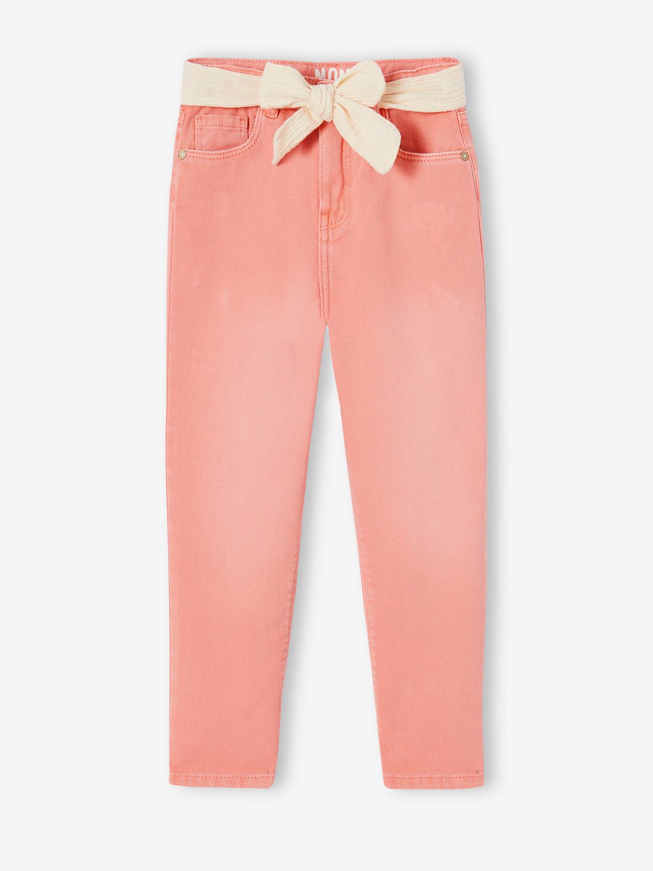 Vertbaudet Mädchen Hose mit Stoffgürtel, Mom-Fit Oeko-Tex - pfirsich