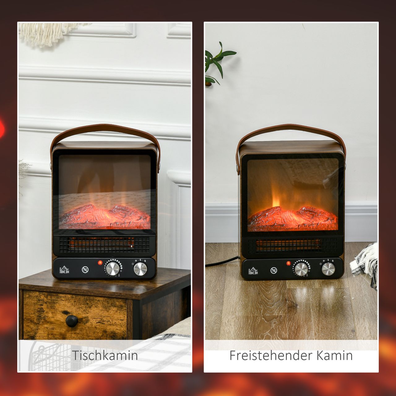 HOMCOM Elektrokamin mit Einstellbarer Temperatur Rrealistische Flammen