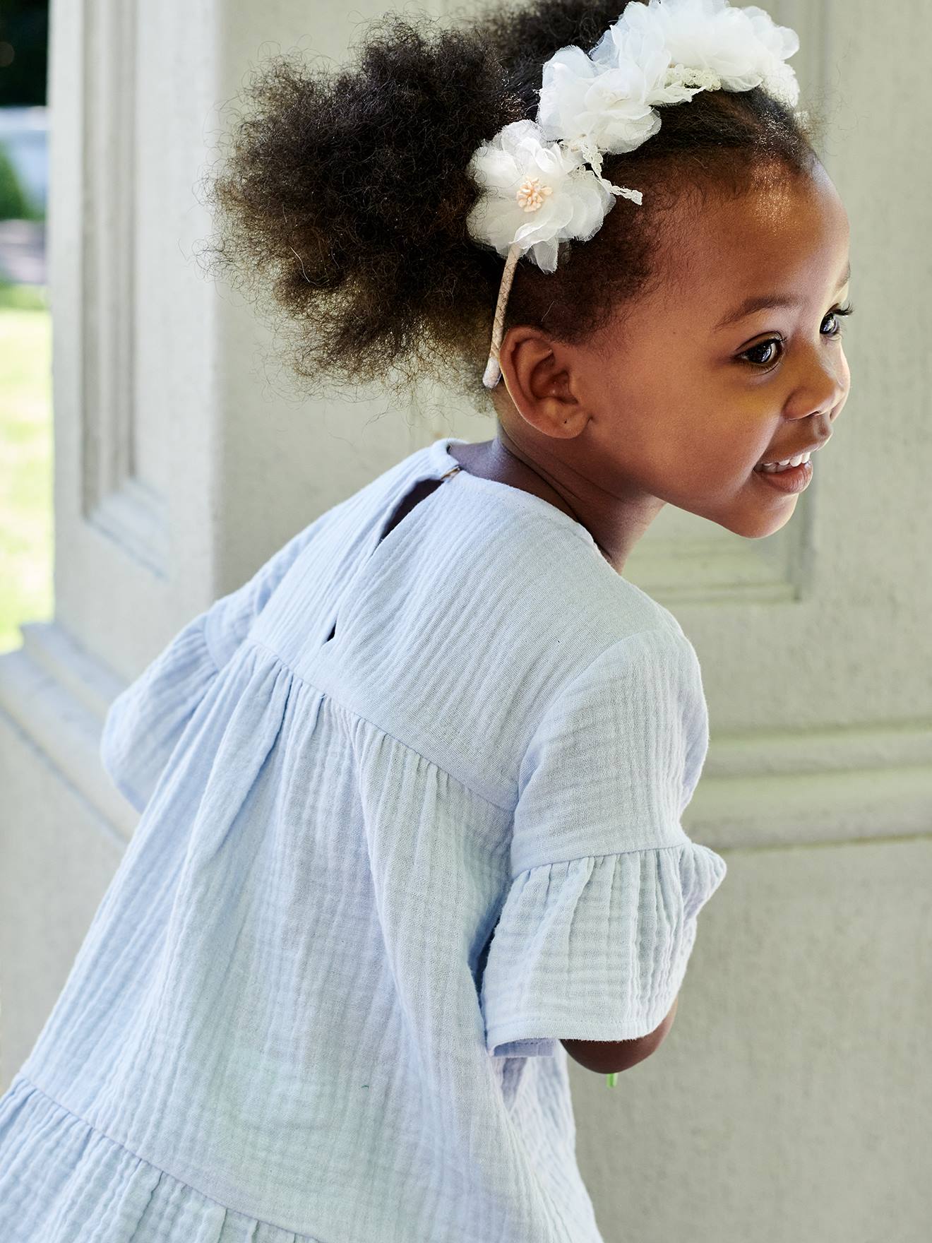 Robe en gaze de coton fille abricot poudré