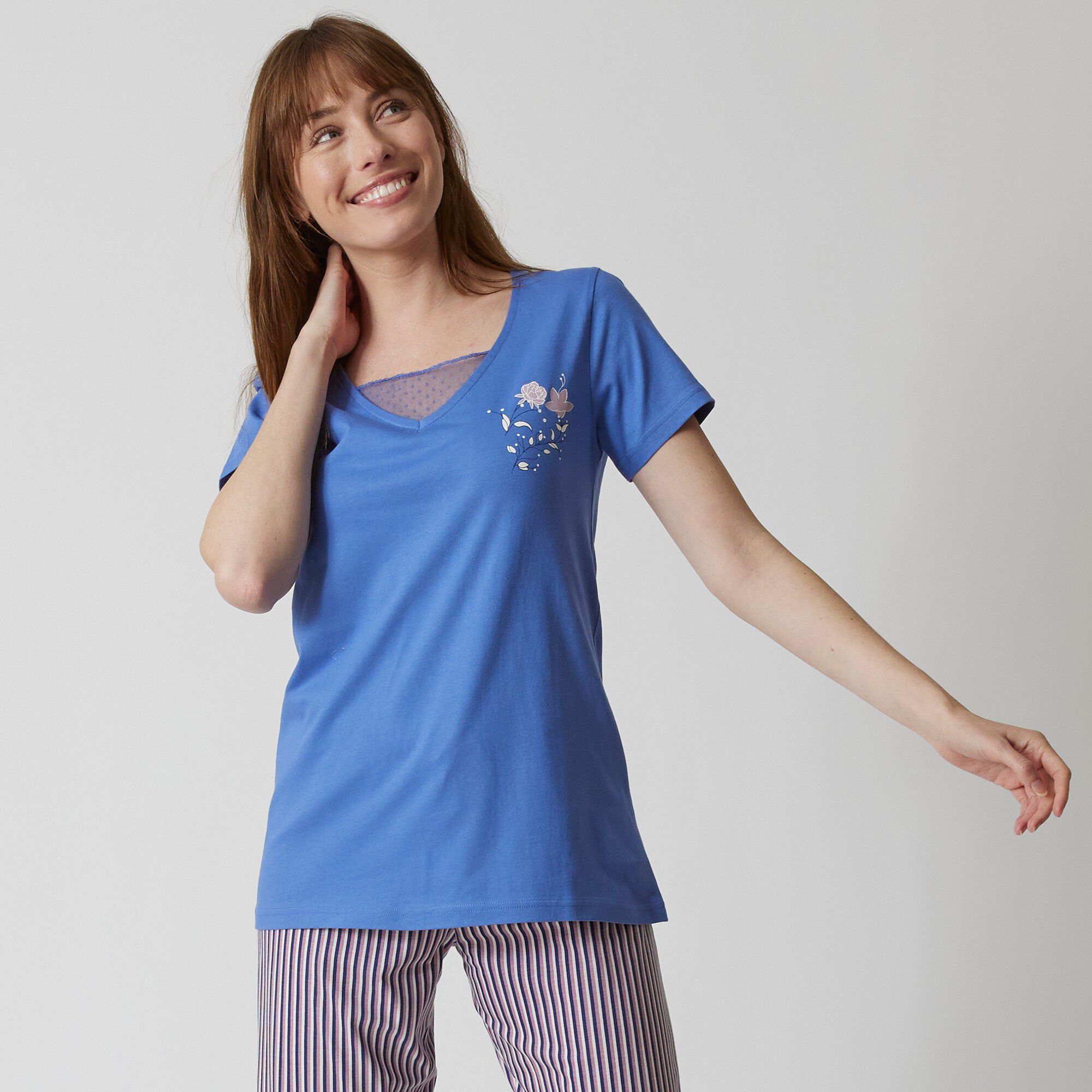 T- shirt pyjama manches courtes motif floral imprimé