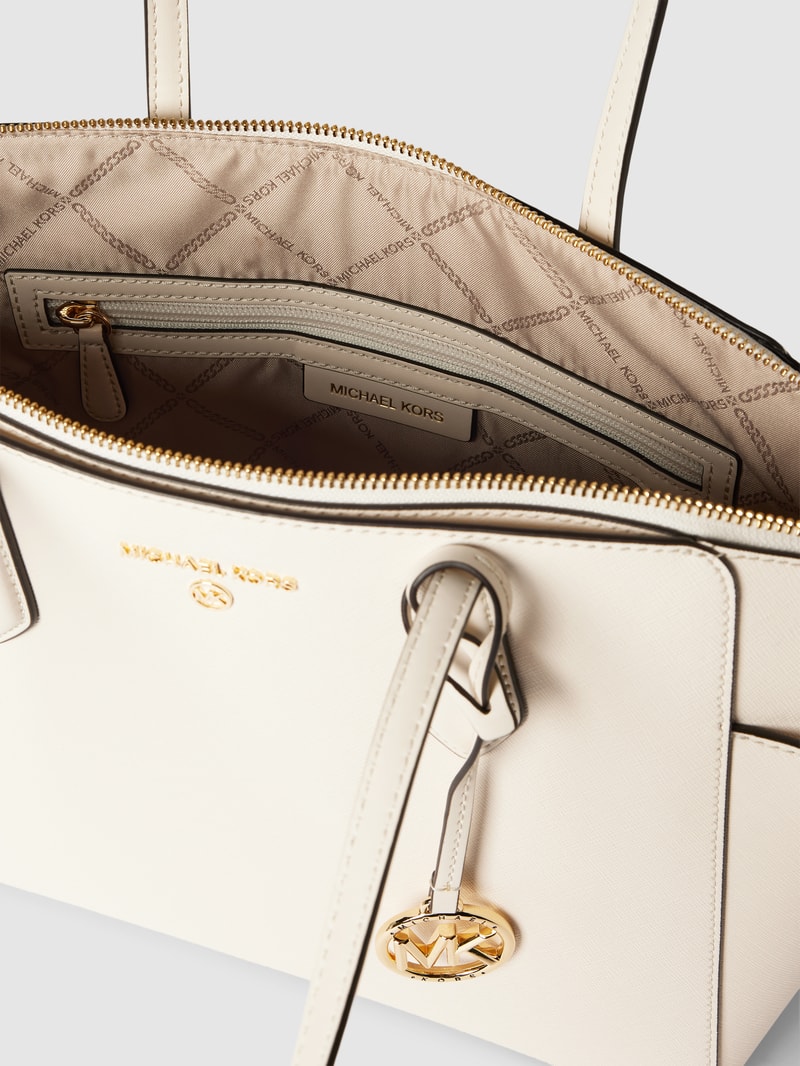 Shopper aus Leder mit Label-Detail Modell 'MARILYN' in ecru