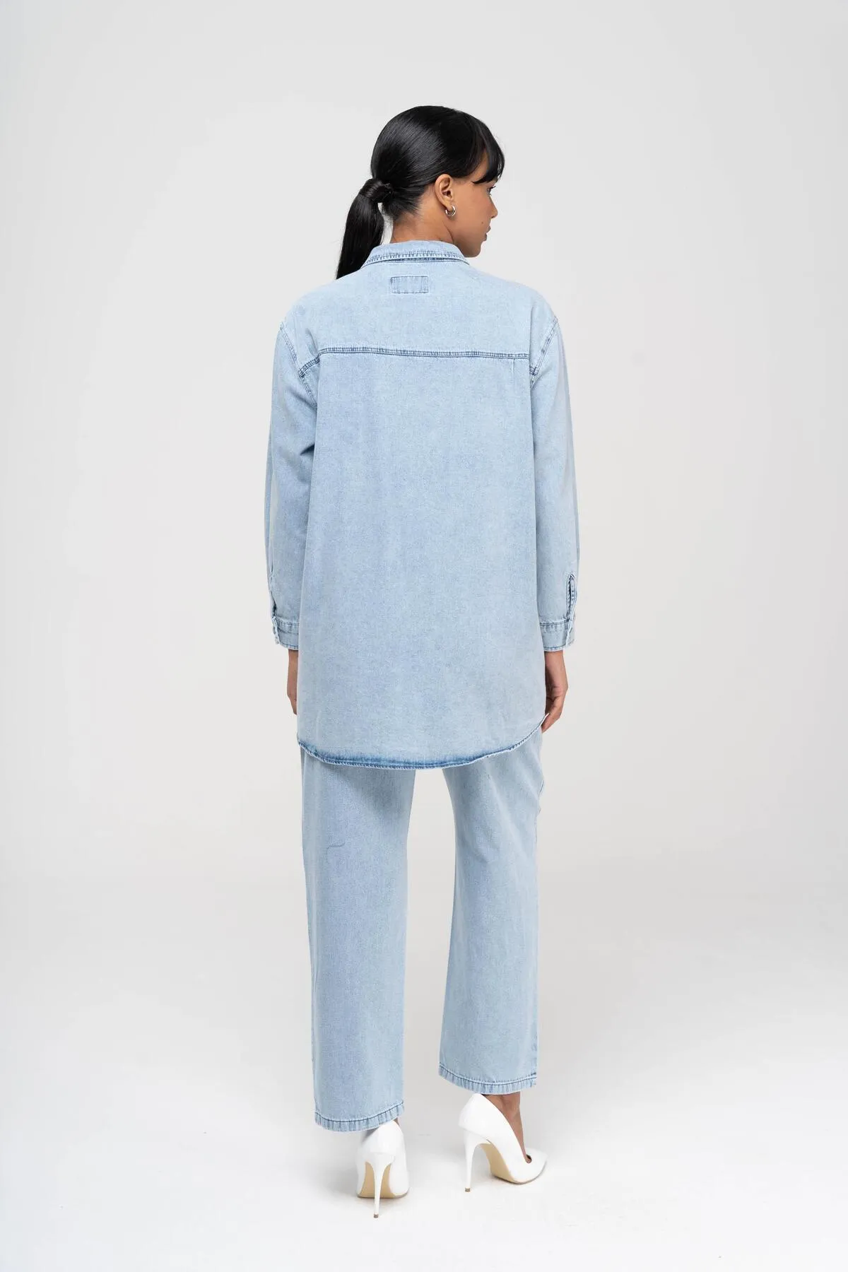 Olcay  Tuniği Jeansanzug mit Steinerbsen und Hose mit elastischer Taille BLAU 9225-TK