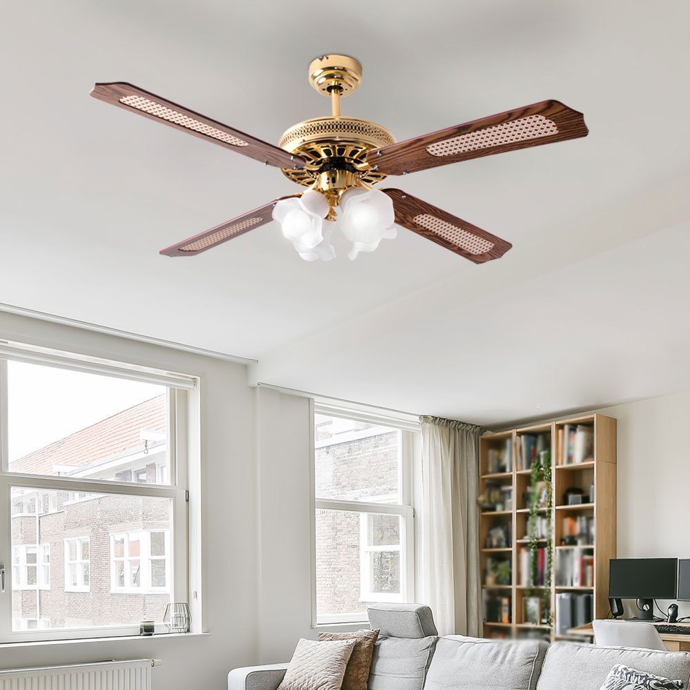 V-TAC Deckenventilator, Decken Ventilator Kühler Zugschalter Glas Leuchte Anti Mücken 3-Stufen