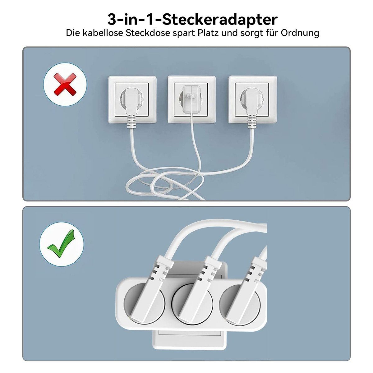 DOPWii Drei Steckdosen für Steckdose,3 in 1 250V/16A Tragbare Steckdosen Mehrfachsteckdose