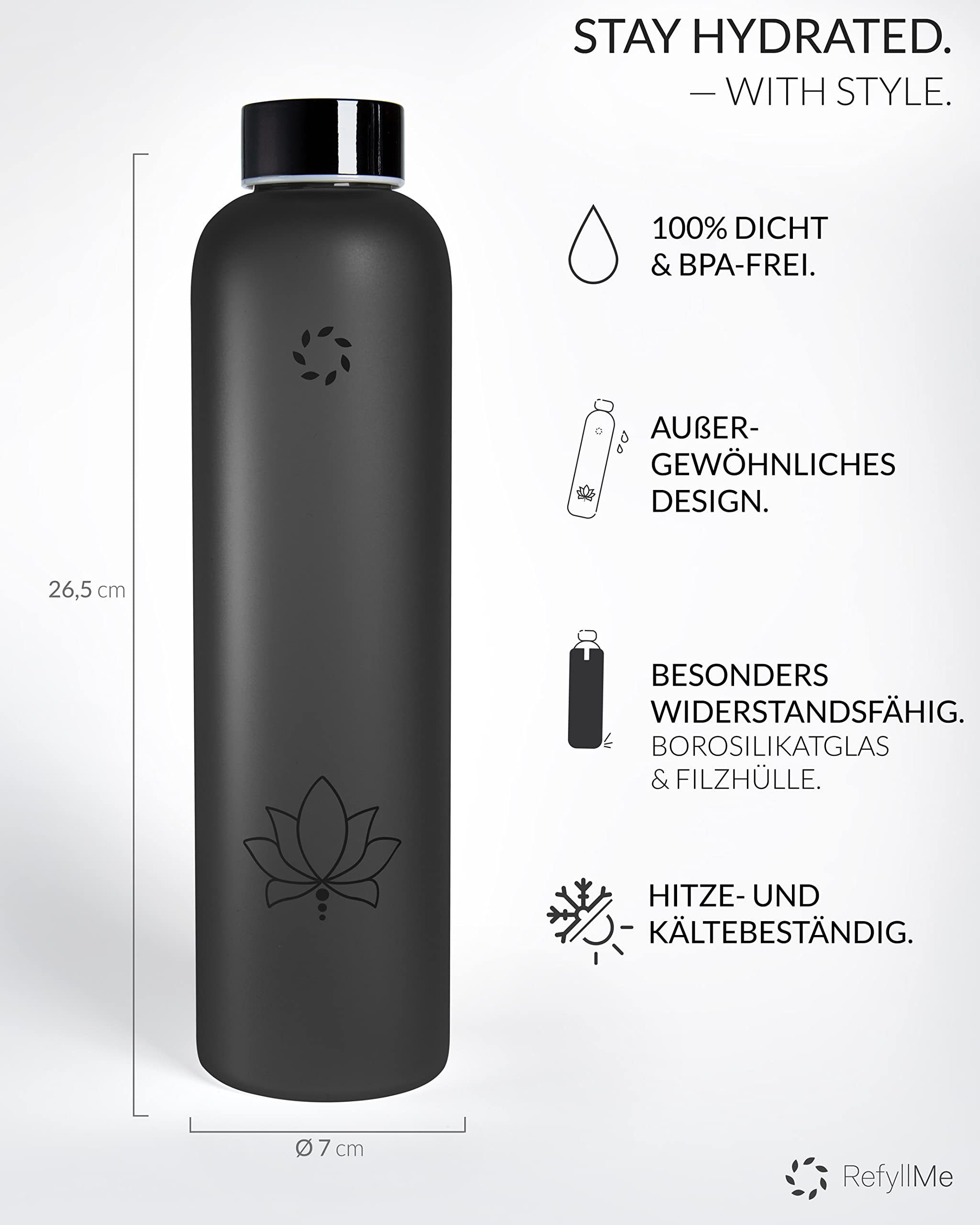 REFYLL Trinkflasche Glas-Trinkflasche mit Cover 