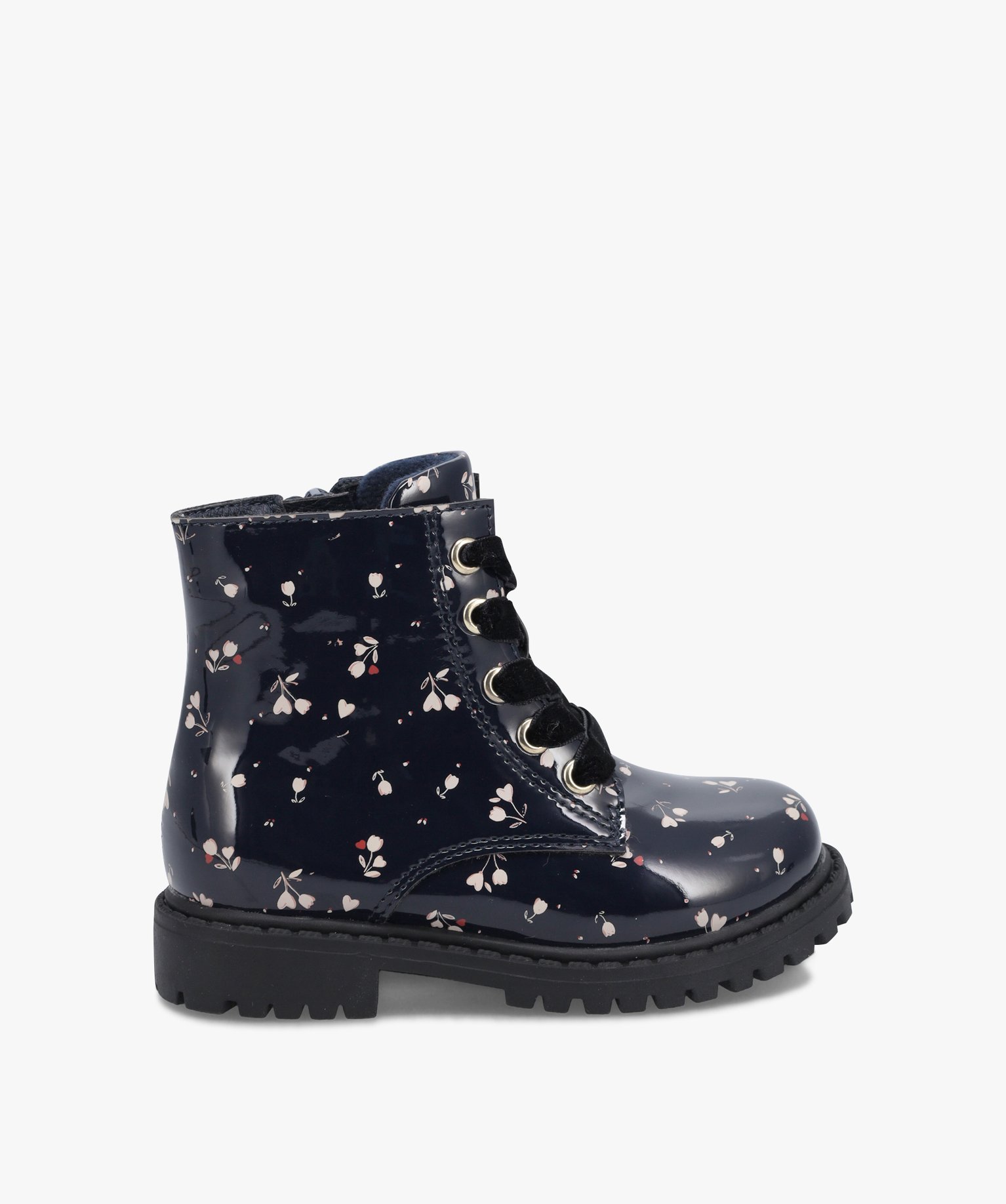 Bottines bébé fille vernies à lacets et semelle crantée marine | GEMO