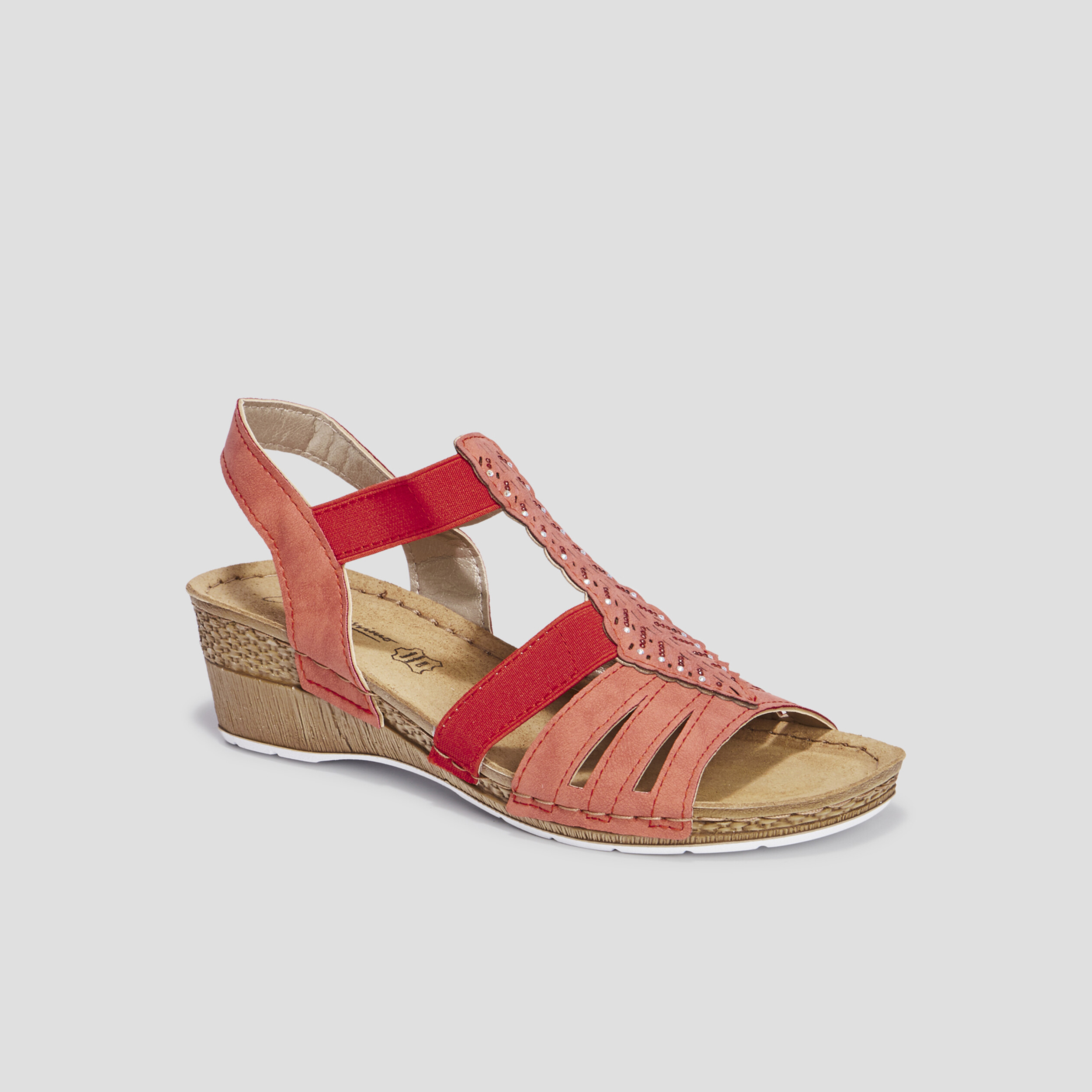 Sandales compensées cuir Confortissimo rouge femme | La Halle