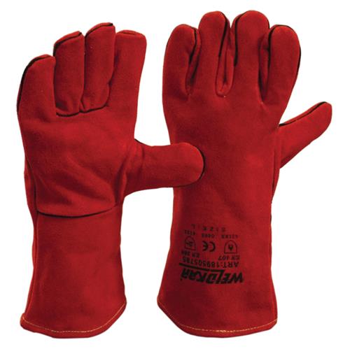 Paire de gants de soudage Weldkar 189505785, taille universelle 35 cm, en cuir refendu de vachette.