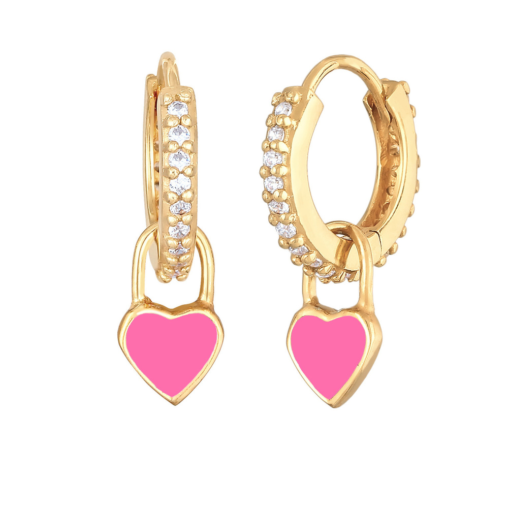 Elli Elli Boucles d'Oreilles Femmes Créoles Cœur pendentif avec émail bleu et zirconiu Boucles d'oreilles