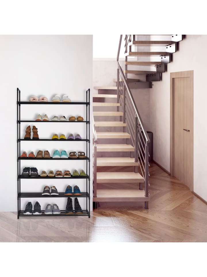 relaxdays Schuhregal in Schwarz - (B)90,5 x (H)160,5 x (T)30,5 cm günstig kaufen onesize