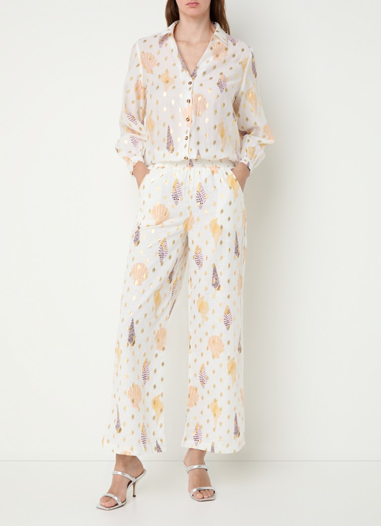 Never Fully Dressed Elisa High Waist Hose im Damenschnitt aus Leinenmischung mit Print
