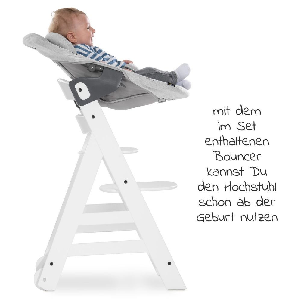 Hauck Hochstuhl Beta Plus White Newborn Set (Set, 5 St), Babystuhl ab Geburt inkl. Aufsatz für Neugeborene, Tisch, Sitzauflage