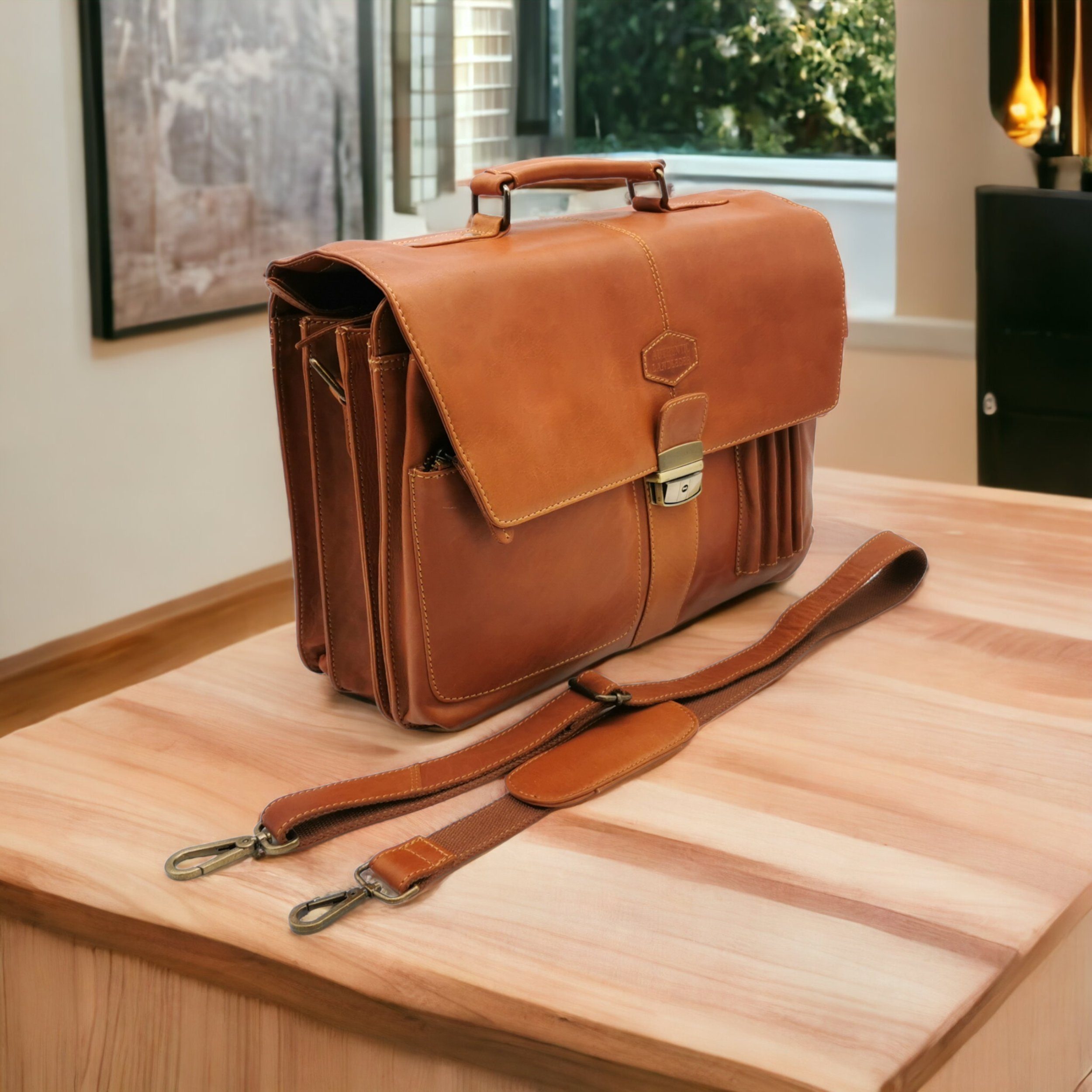 Landleder Aktentasche Premium Aktentasche für Ordner, Laptop, Tablet, 100% Rindleder