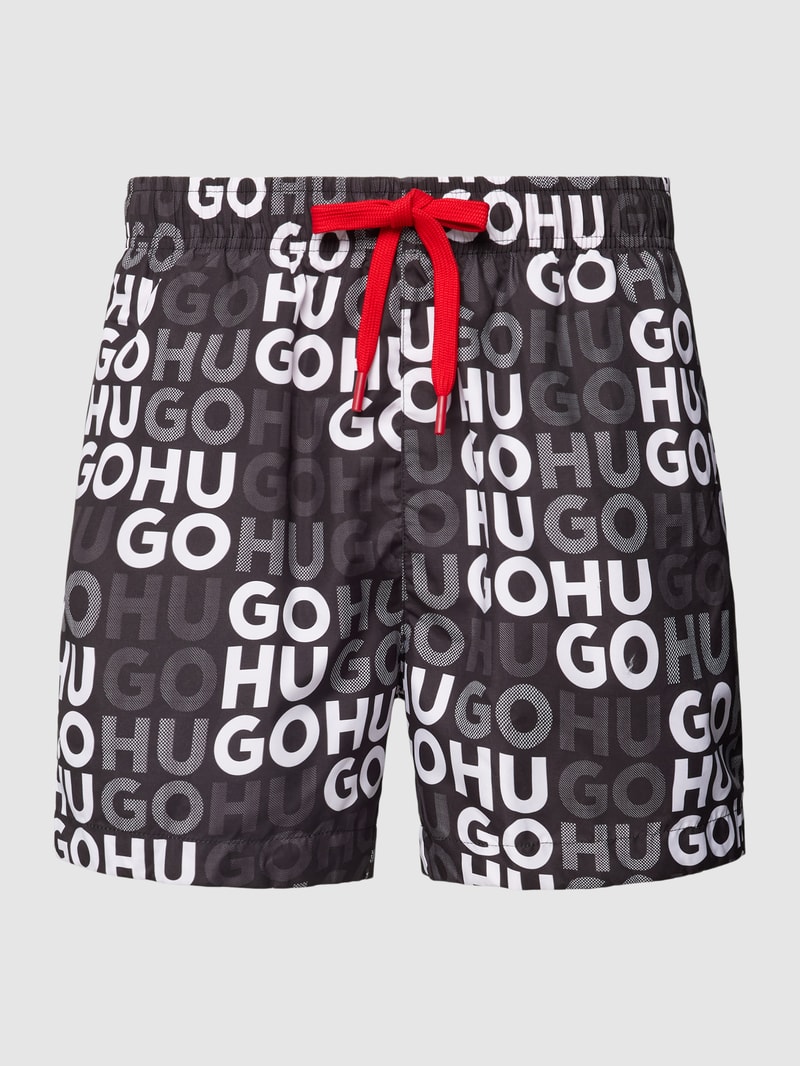 Badehose mit Label-Muster Modell 'FAME' in schwarz