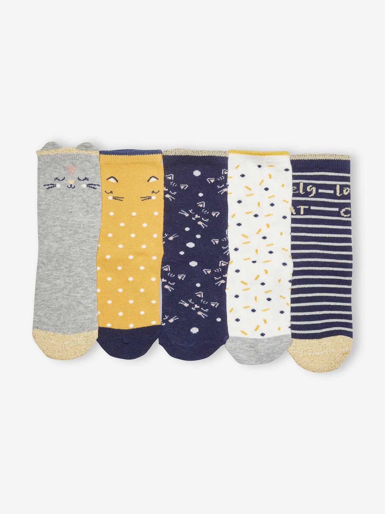 Lot de 5 paires de chaussettes chat fille écru