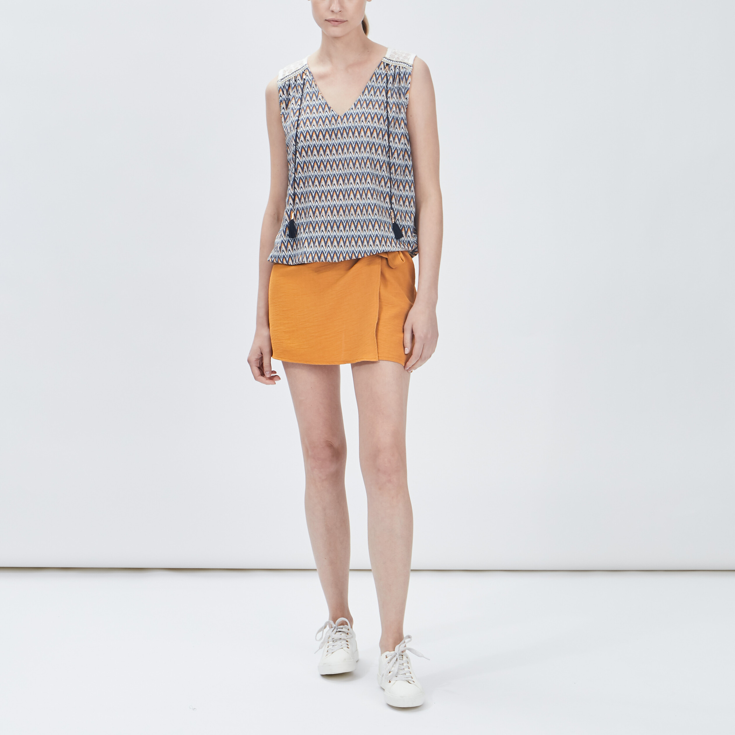 Jupe-short droite avec noeud jaune moutarde femme | La Halle