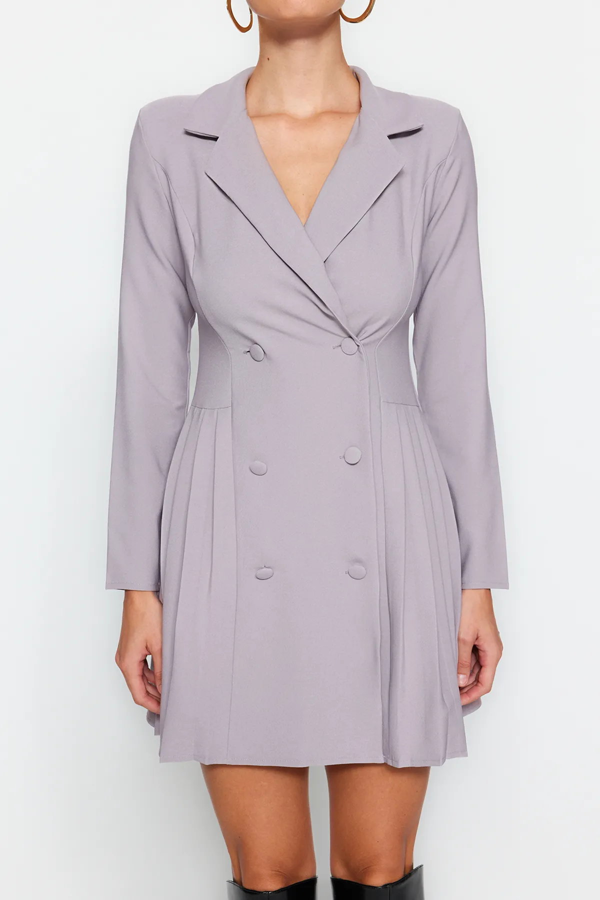 Trendyol Collection  Graues plissiertes Mini-Jackenkleid aus Webstoff TWOAW24EL00295