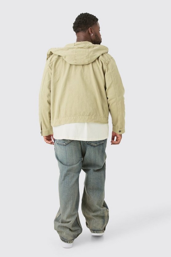 Plus Denim-Hoodie mit Reißverschluss