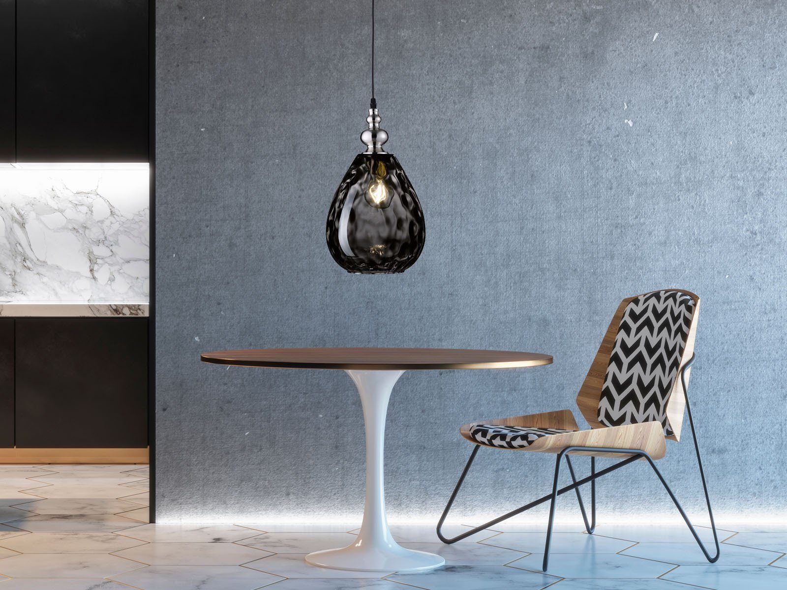 meineWunschleuchte LED Pendelleuchte, LED wechselbar, Warmweiß, Glaskugel Lampenschirm Rauchglas Designer-lampen über-n Esstisch Ø20cm