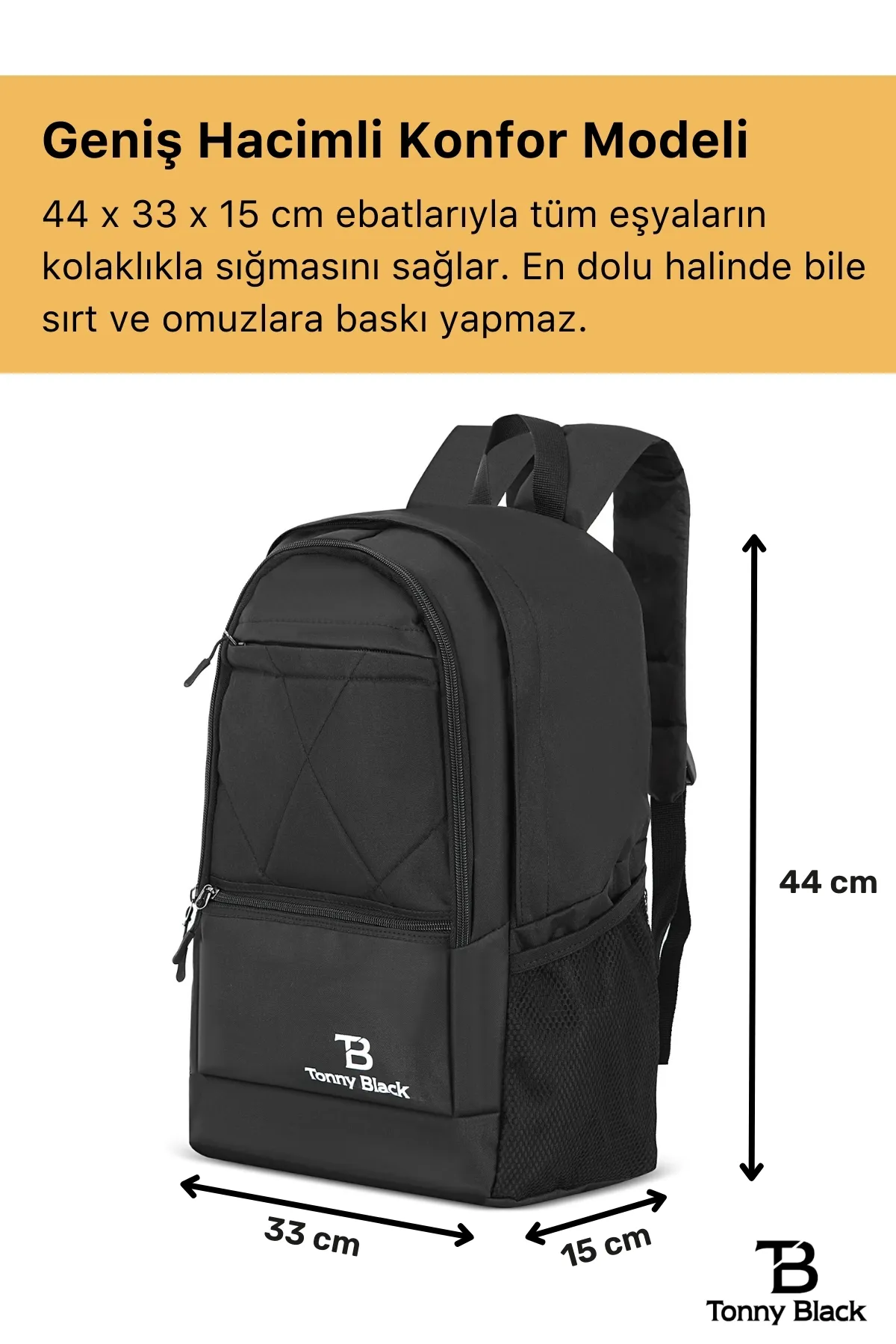 Tonny Black  Original 15,6" Unisex Orthopädischer Rücken gestützter Rucksack mit Laptopfach für Notebook-Computer