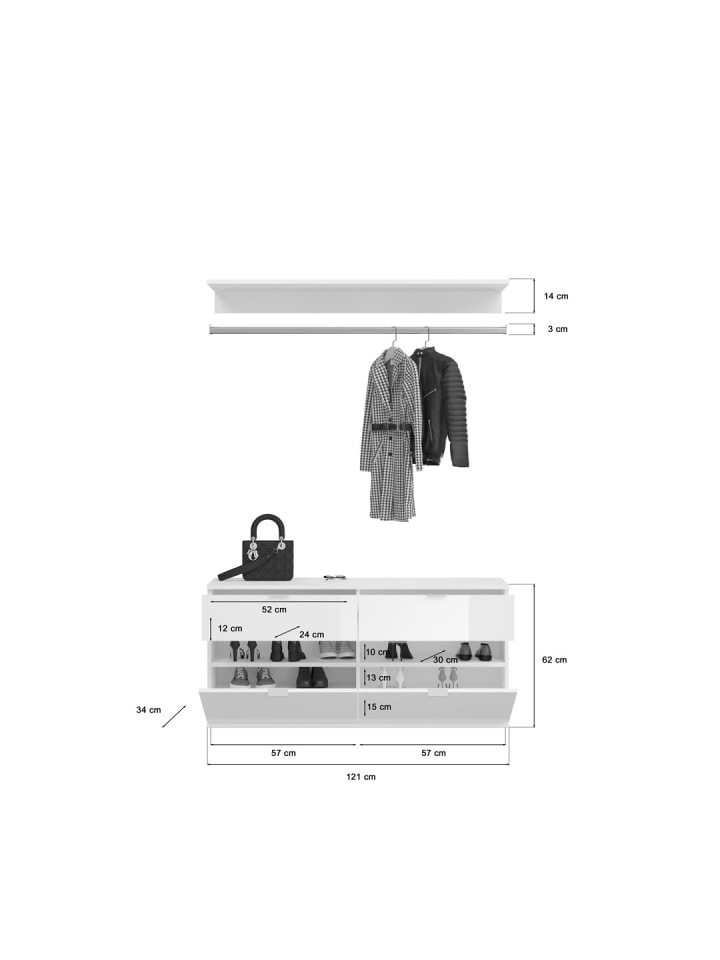 ebuy24 Garderobenaufstellung ProjektX 2 Weiß 121 x 34 cm günstig kaufen onesize