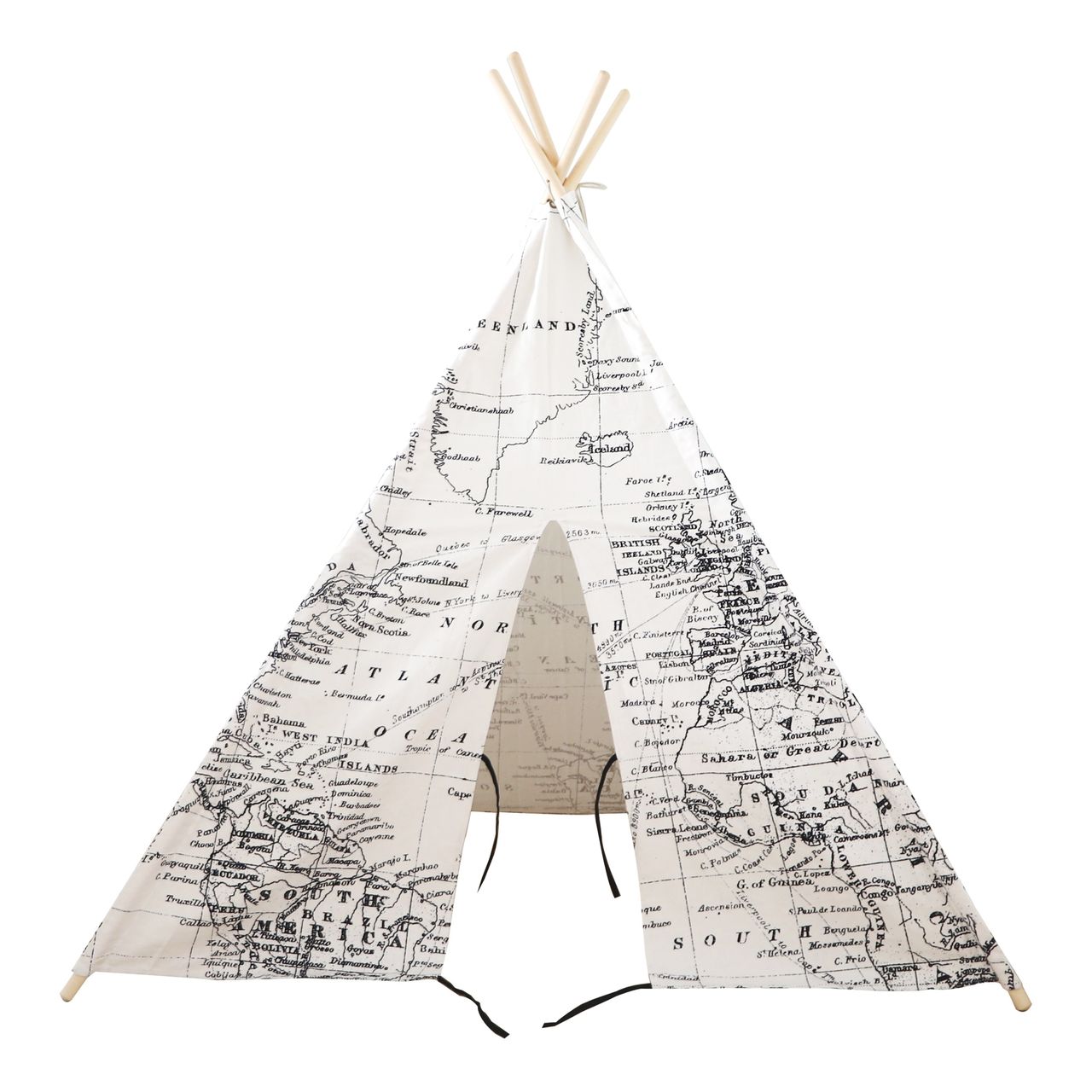 Sunny Weltkarte Tipi Zelt Schwarz/Weiß