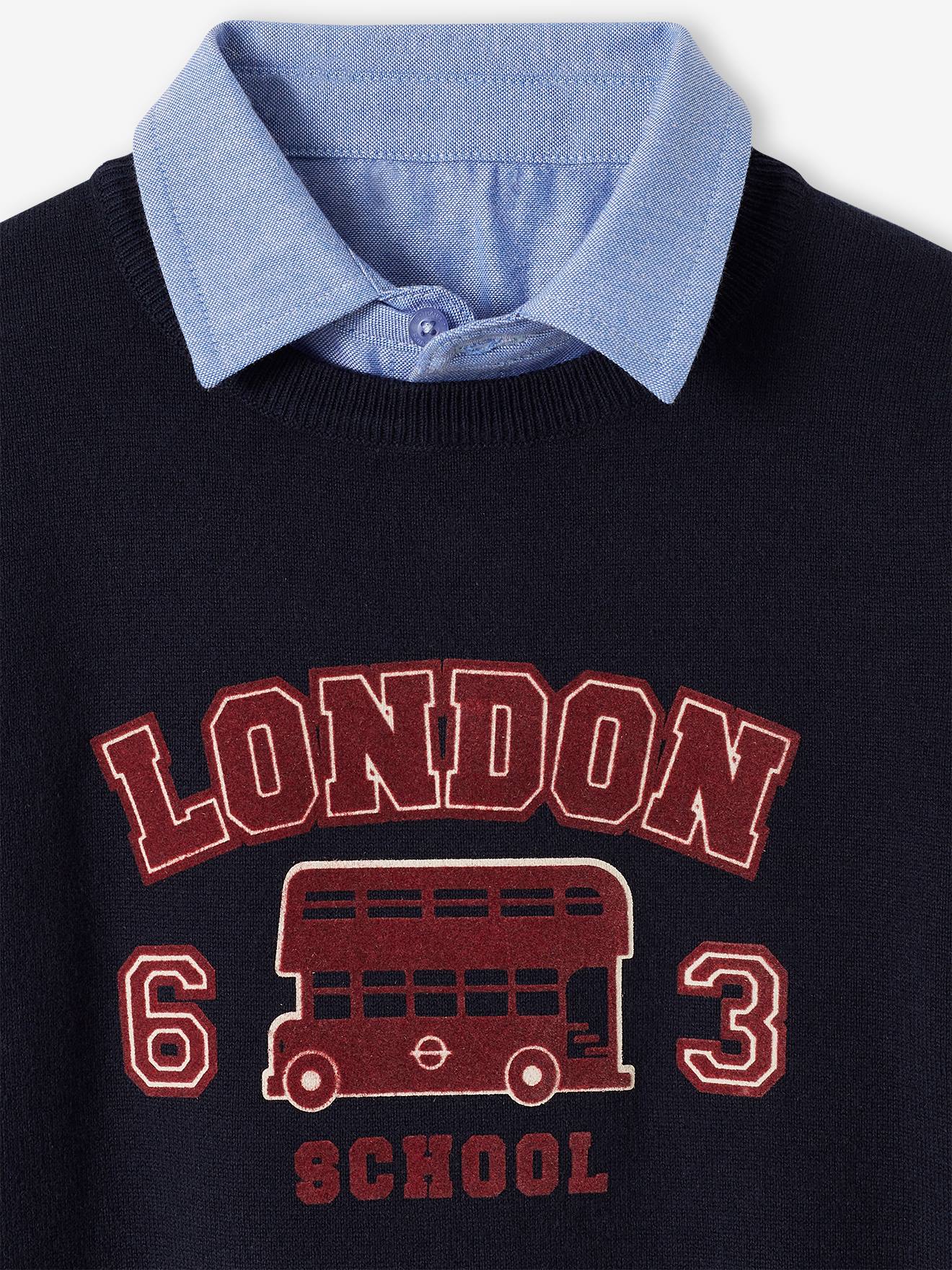 Vertbaudet Jungen Pullover mit Hemdkragen - tinte
