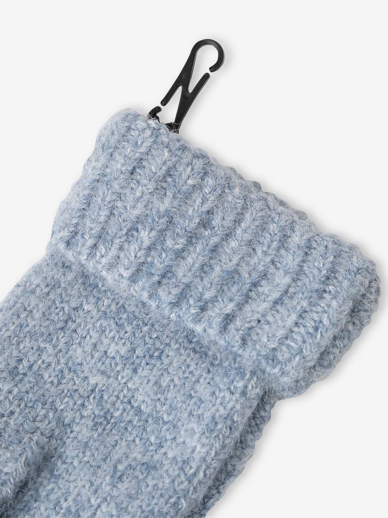 Vertbaudet Mädchen Strick-Set: Mütze, Rundschal & Handschuhe, Zopfmuster - graublau
