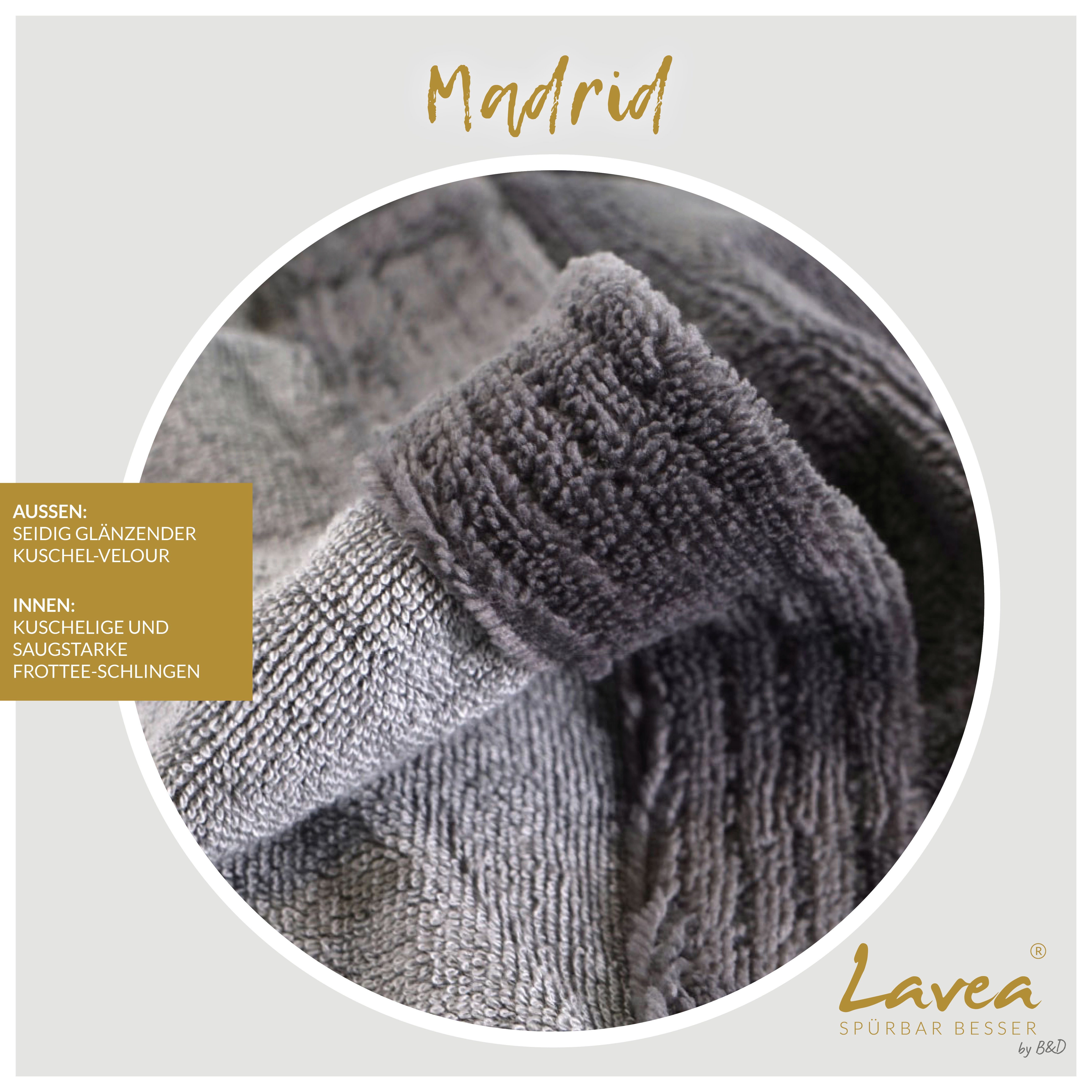 Lavea Bademantel Bademantel Madrid, Kapuze, Gürtel aus Soft-Velour, mit Kaputze, mit Gürtel, mit Taschen