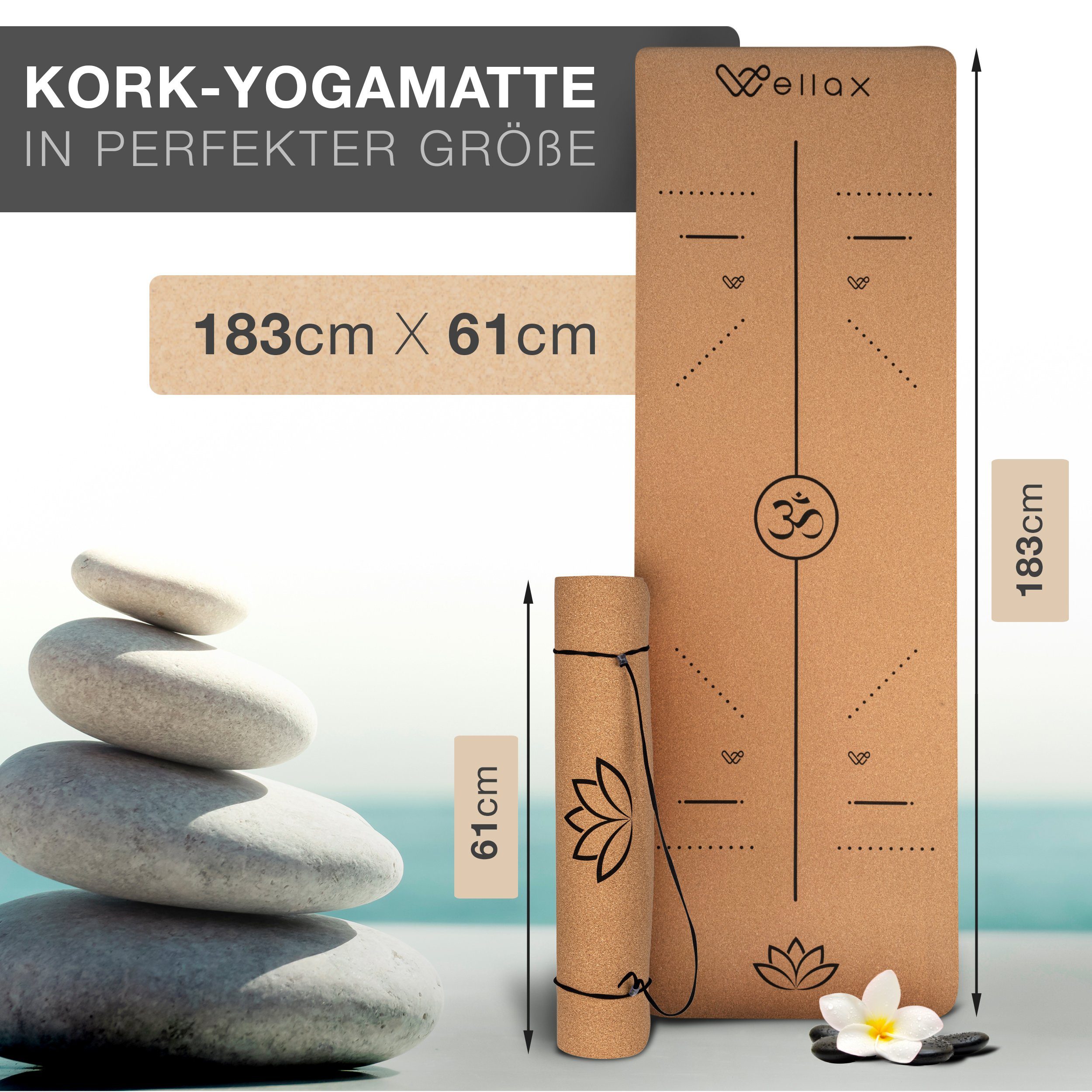Wellax Yogamatte Wellax Yogamatte Kork - 100% natürliche Yogamatte