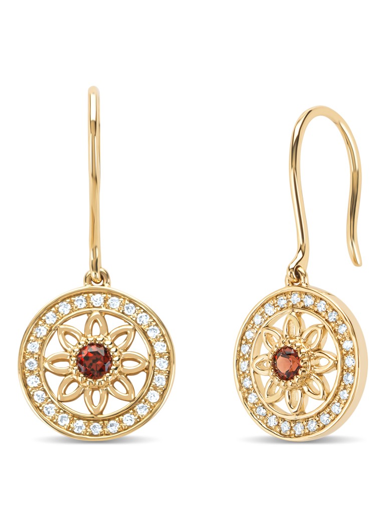 Diamond Point Yellow gold earrings, 0.17 ct garnet, Birthstones