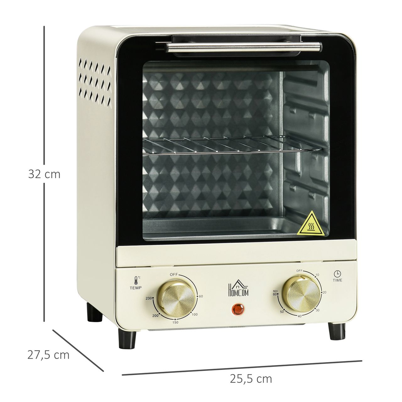 HOMCOM 15L Minibackofen mit Umluft, 1000 W Pizza-Ofen mit Timer, 60-230, Creme