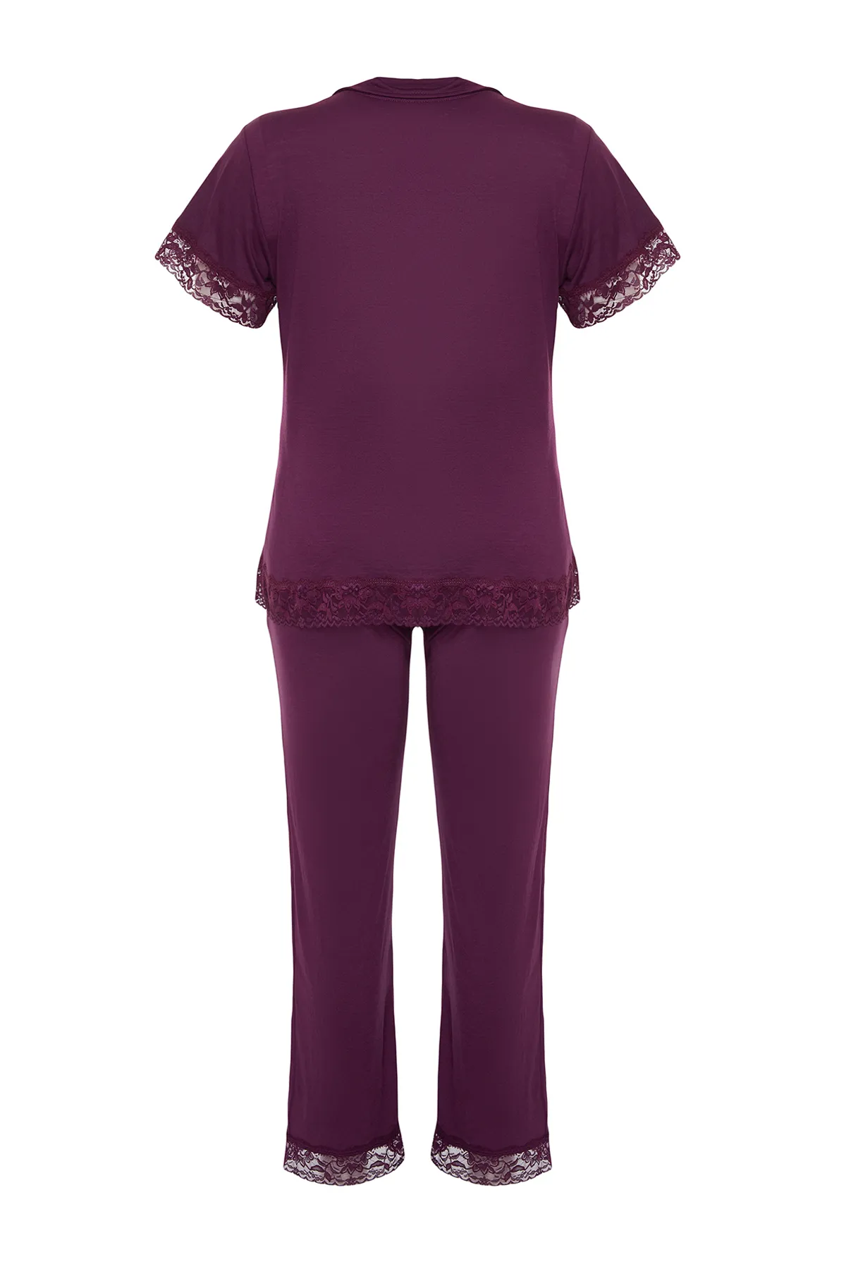 Trendyol Curve  Gestricktes Pyjama-Set aus pflaumenfarbener Spitze TBSSS22PT0623