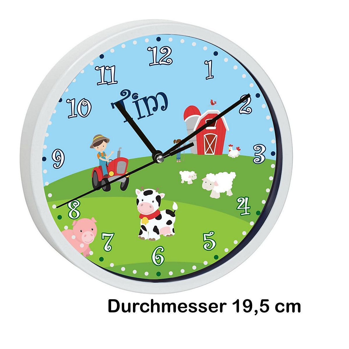 Kinder Wanduhr personalisiert mit Name Bauernhof