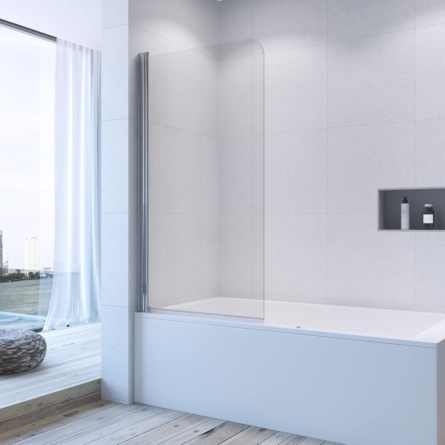 AQUABATOS Badewannenaufsatz Duschwand Duschtrennwand Duschabtrennung für Badewanne 80x140 cm, 5 mm ESG Einscheiben Sicherheitsglas, mit Nano Beschichtung Hebe-senk-Funktion