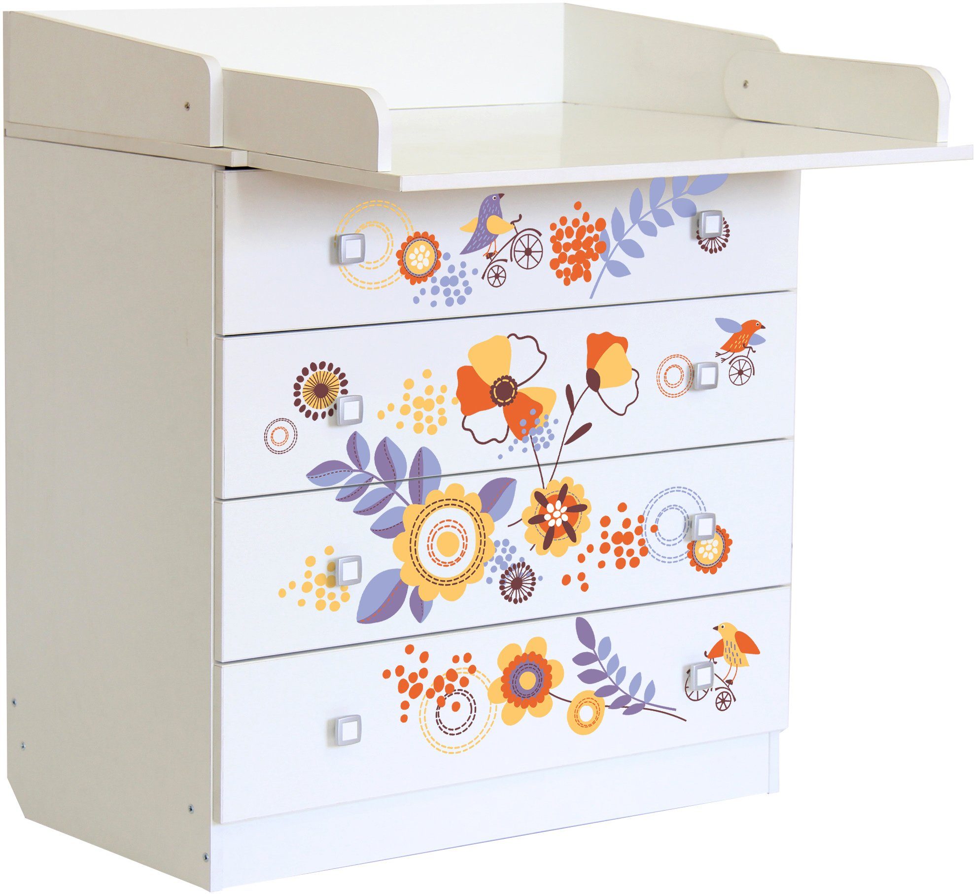 Polini kids Wickelkommode Simple 1580, Blumen, mit aufklappbarem Wickelaufsatz