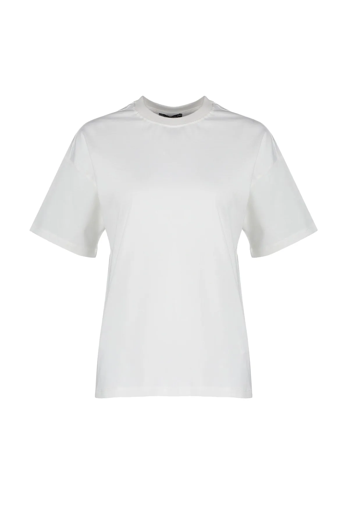 Trendyol Collection  Hochwertiges, ecrufarbenes Strick-T-Shirt aus 100 % Baumwolle mit Rückendruck, entspannter/weiter, entspannter Schnitt TWOSS23TS00374