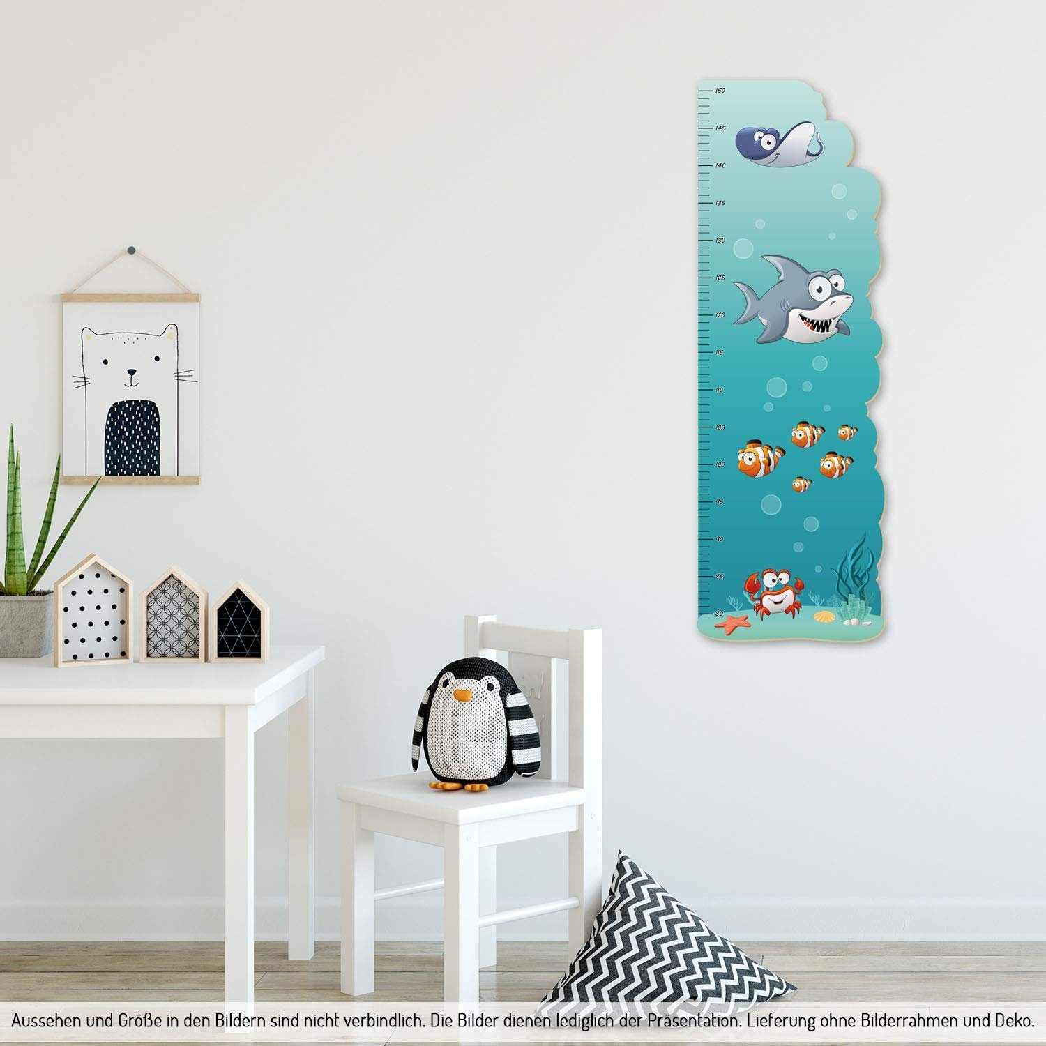 Kreative Feder Messlatte „Meerestiere“ für Kinder, Messlatte fürs Kinderzimmer im Norwegian Style; Messbereich 80–150 cm
