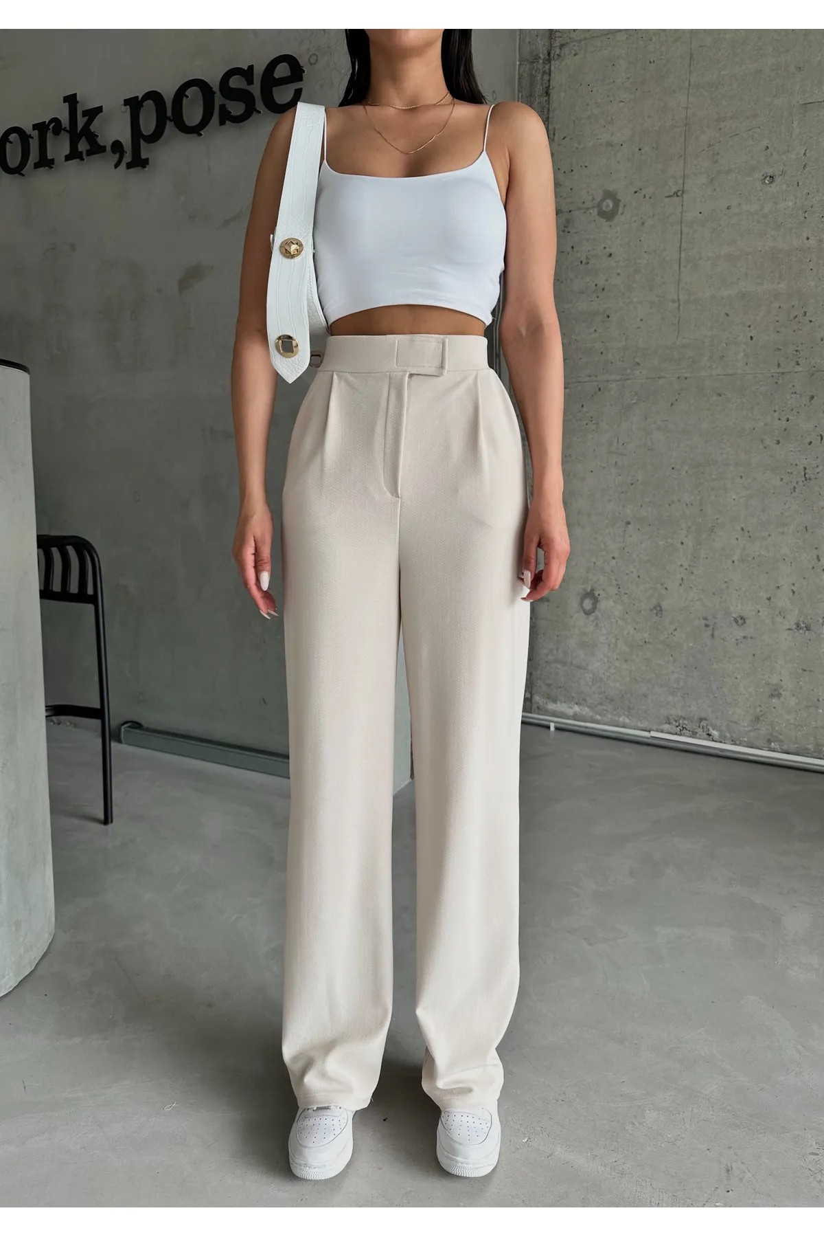 Laluvia  Parla Damen-Palazzo-Hose aus Lycra mit Klettverschluss in Steinfarbe